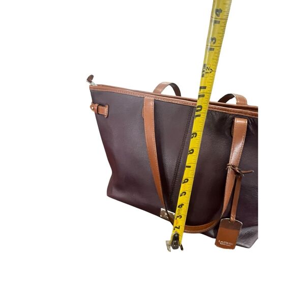 Lauren Ralph Lauren plum purple Leather & Brown Trim Tote Handbag carry all - Picture 7 of 10